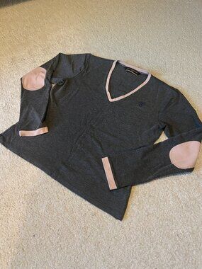Arista Equestrian V-Neck Sweater Grey & Pink size L
